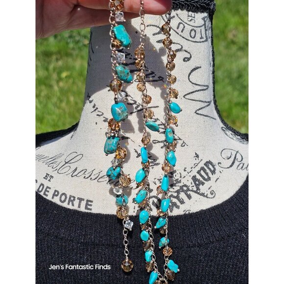 925 Sterling‎ Silver Turquoise & Swarovski Crystal Necklace Bracelet Set - Picture 8 of 15